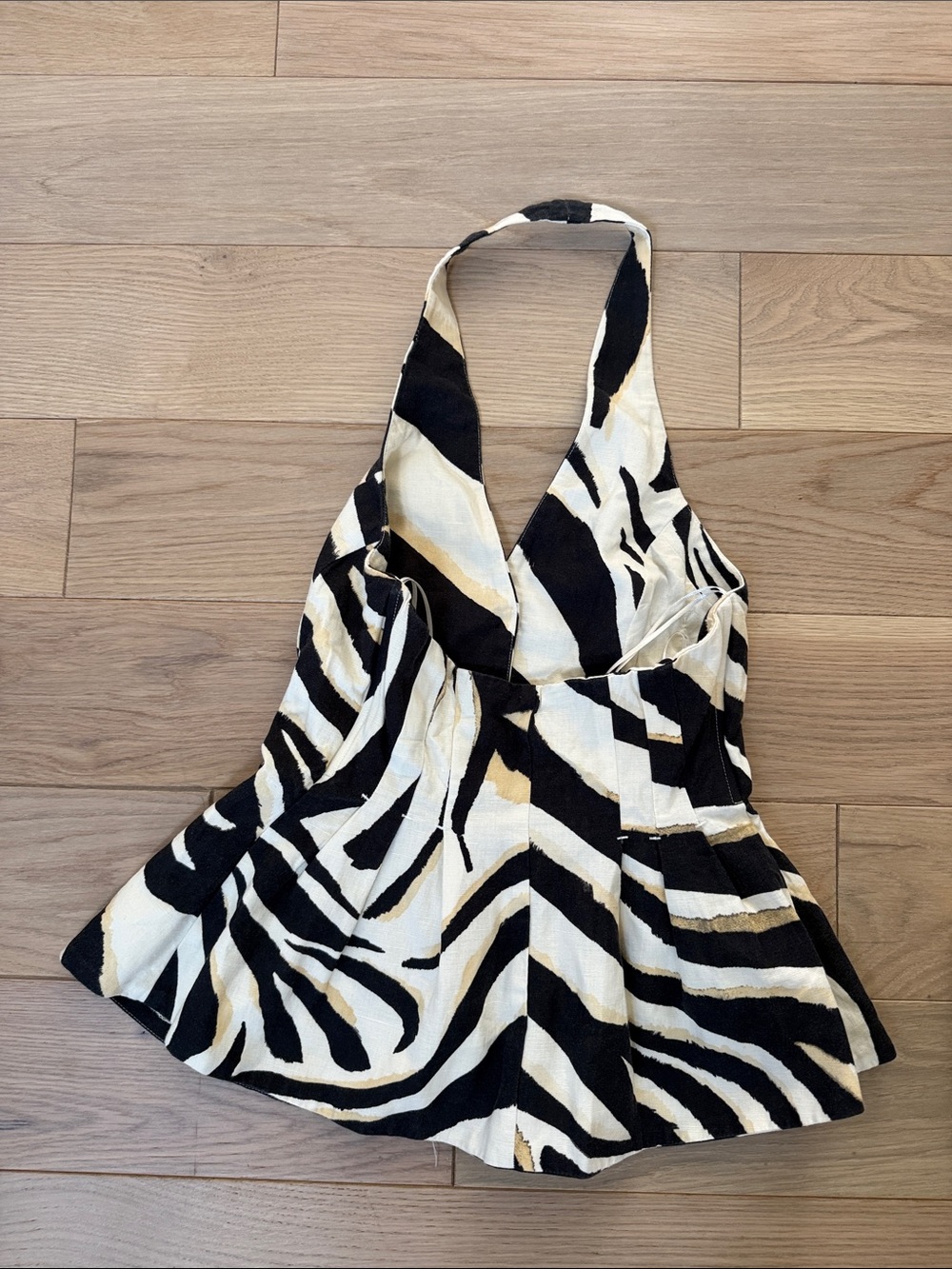 Mango Zebra-Print Halter Peplum Top - Black, White, Gold - Picture 3 of 4